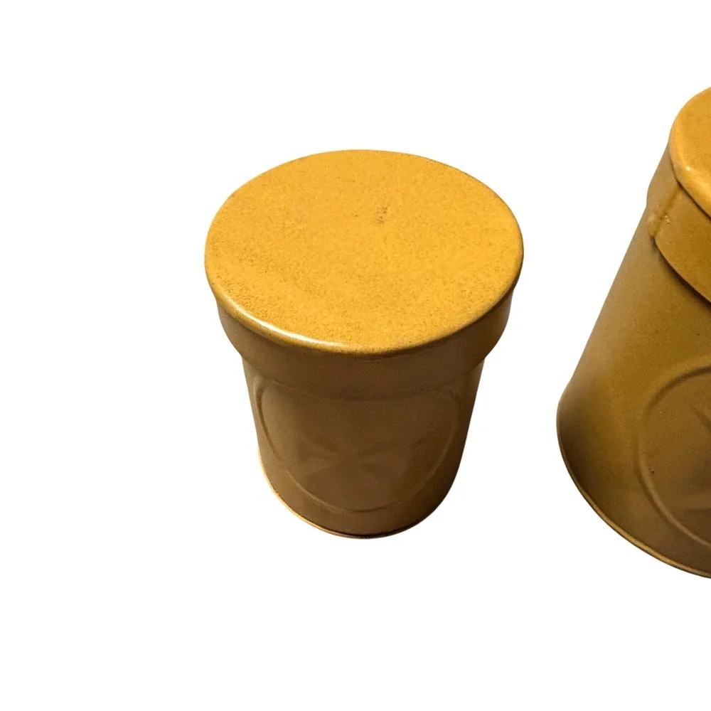 Vintage Mustard Yellow Metal Star Canister Set Rustic Farmhouse Nesting Tins 3pc